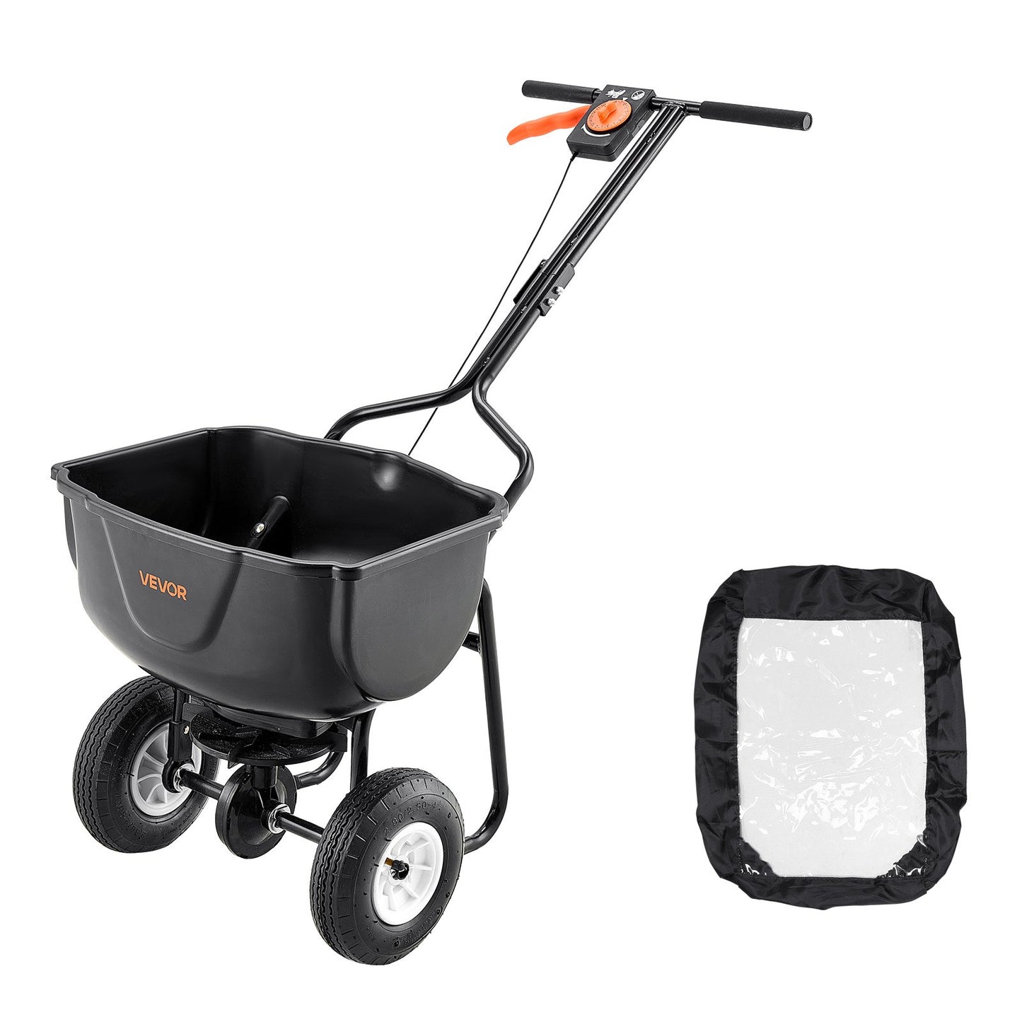 Walk Behind Spreader,27.2 kg Capacity, Push Spreader with Hopper Grate, 0-9.8 ft Spreading Width, 8 in All Terrain Pneumatic Tires, Garden & Lawn Broadcast Spreaders, for Seed, Fertilizer