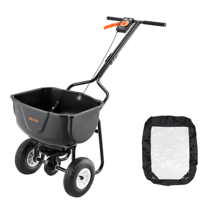Walk Behind Spreader,27.2 kg Capacity, Push Spreader with Hopper Grate, 0-9.8 ft Spreading Width, 8 in All Terrain Pneumatic Tires, Garden & Lawn Broadcast Spreaders, for Seed, Fertilizer