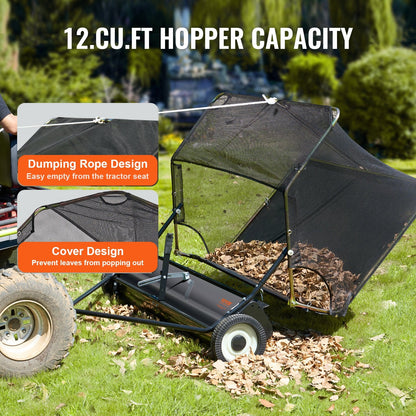 Tow-Behind Lawn Sweeper, 1.07m Wide, 12 cu.ft. Capacity, Adjustable Height