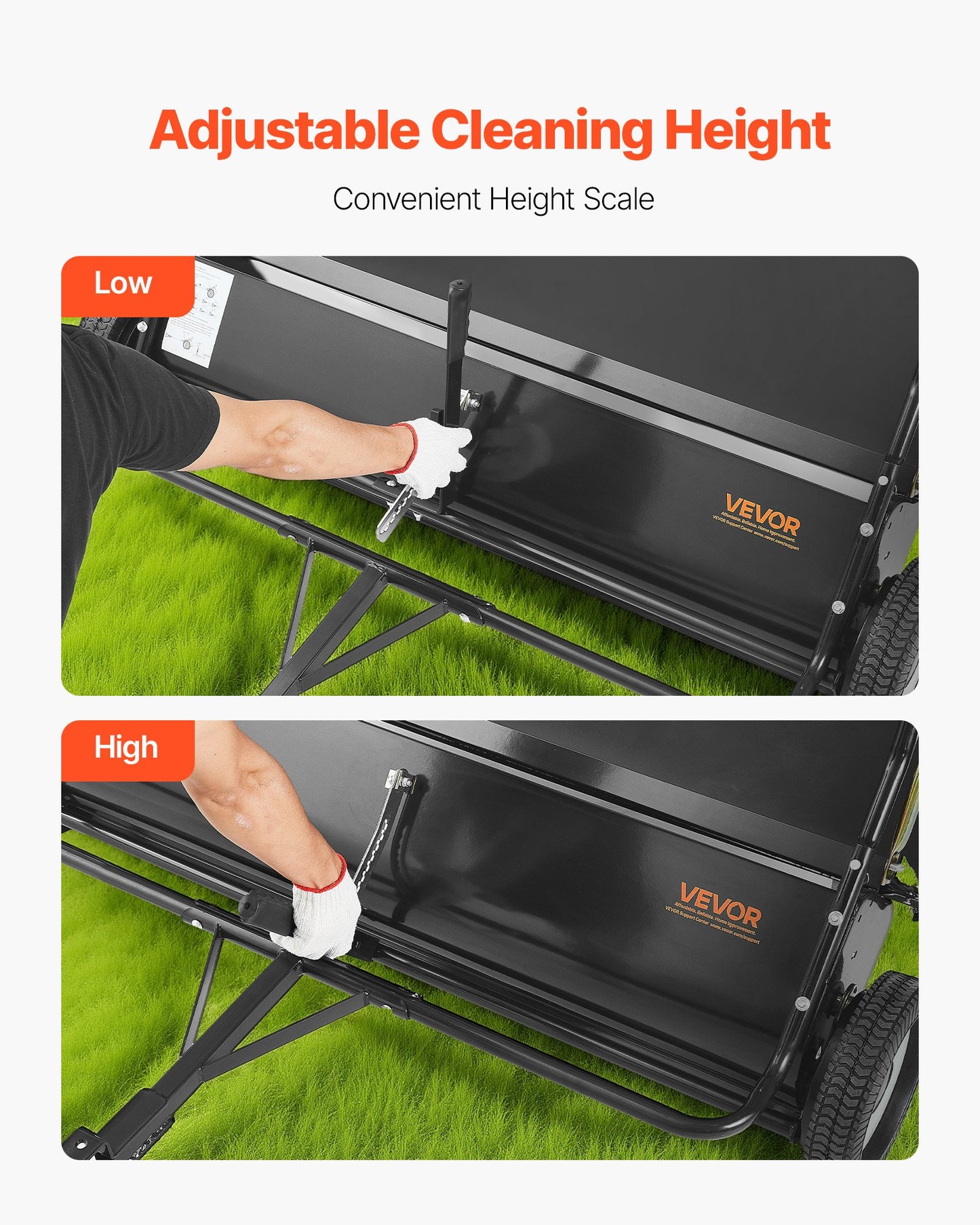 Tow Behind Lawn Sweeper, 122cm Pull Behind Yard Sweeper, 26 cu. ft Hopper Bag Capacity, Leaf & Grass Collector with Dumping Rope, Adjustable Sweeping Height, Garden Sweepers for Lawn Farm