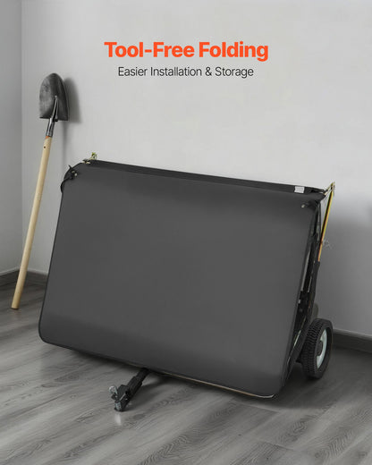 Tow Behind Lawn Sweeper, 122cm Pull Behind Yard Sweeper, 26 cu. ft Hopper Bag Capacity, Leaf & Grass Collector with Dumping Rope, Adjustable Sweeping Height, Garden Sweepers for Lawn Farm