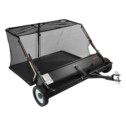 Tow Behind Lawn Sweeper, 122cm Pull Behind Yard Sweeper, 26 cu. ft Hopper Bag Capacity, Leaf & Grass Collector with Dumping Rope, Adjustable Sweeping Height, Garden Sweepers for Lawn Farm