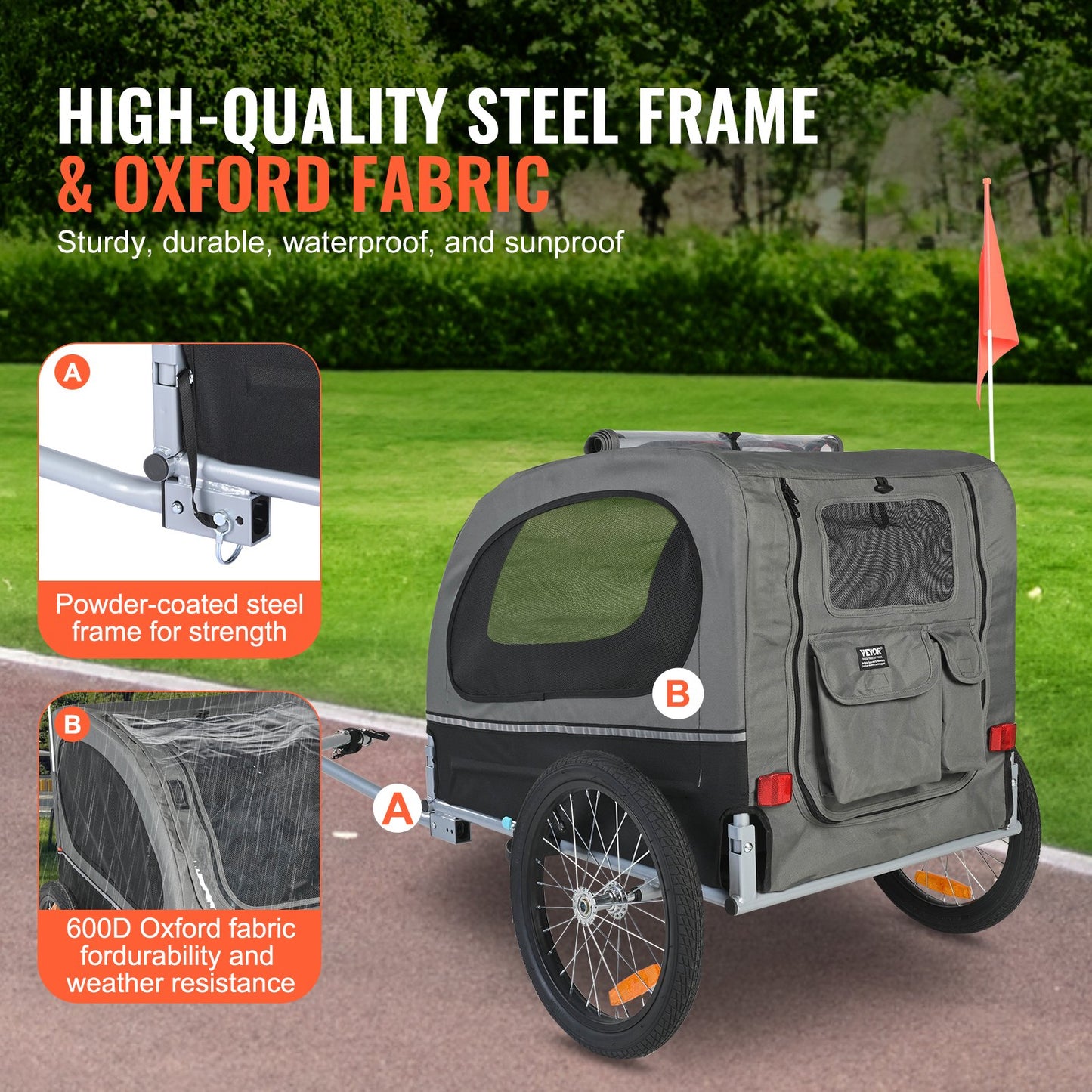 VEVOR Dog Bike Trailer, Supports up to 40 kg, Pet Cart Bicycle Carrier, Easy Folding