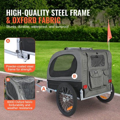 VEVOR Dog Bike Trailer, Supports up to 40 kg, Pet Cart Bicycle Carrier, Easy Folding