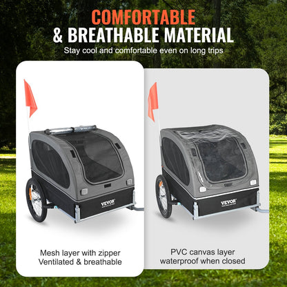 Pet Bicycle Trailer for Dogs, Foldable Design, Supports Up to 40 kg, Black/Gray