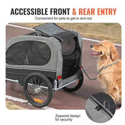 Pet Bicycle Trailer for Dogs, Foldable Design, Supports Up to 40 kg, Black/Gray