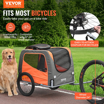 VEVOR Dog Bike Trailer, Supports up to 30 kg, Pet Cart Bicycle Carrier, Easy Folding