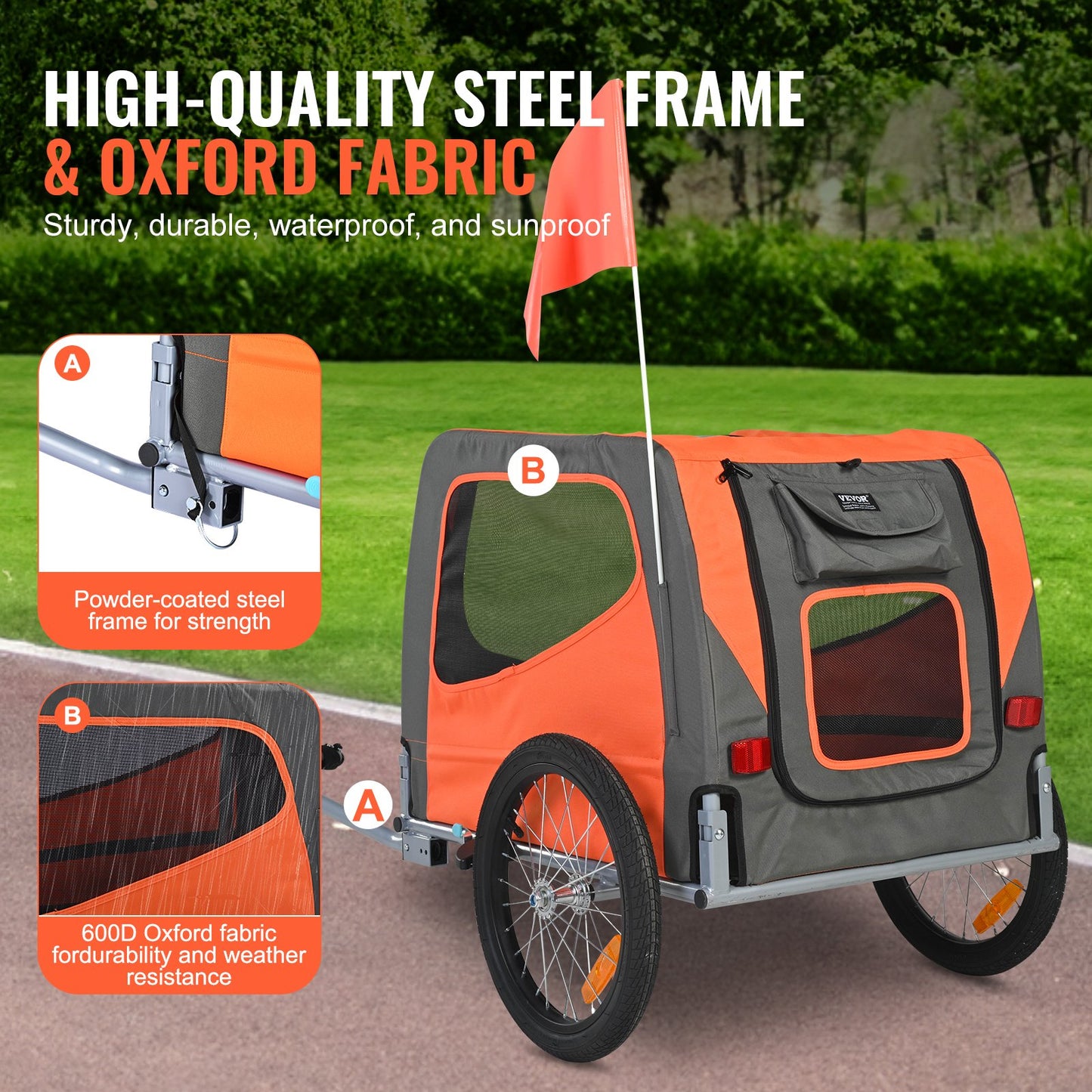 VEVOR Dog Bike Trailer, Supports up to 30 kg, Pet Cart Bicycle Carrier, Easy Folding