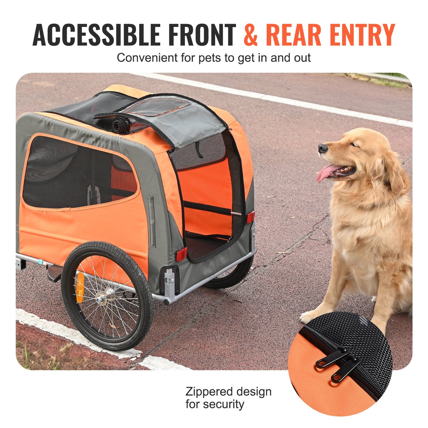 VEVOR Dog Bike Trailer, Supports up to 30 kg, Pet Cart Bicycle Carrier, Easy Folding