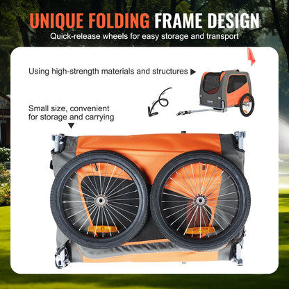 VEVOR Dog Bike Trailer, Supports up to 30 kg, Pet Cart Bicycle Carrier, Easy Folding