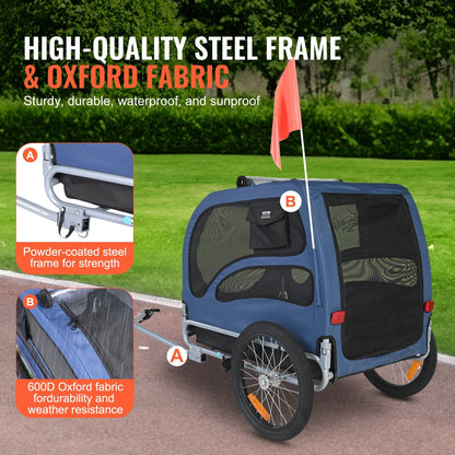 Pet Bike Trailer, 45 kg Capacity, Foldable Dog Carrier with Quick Release Wheels