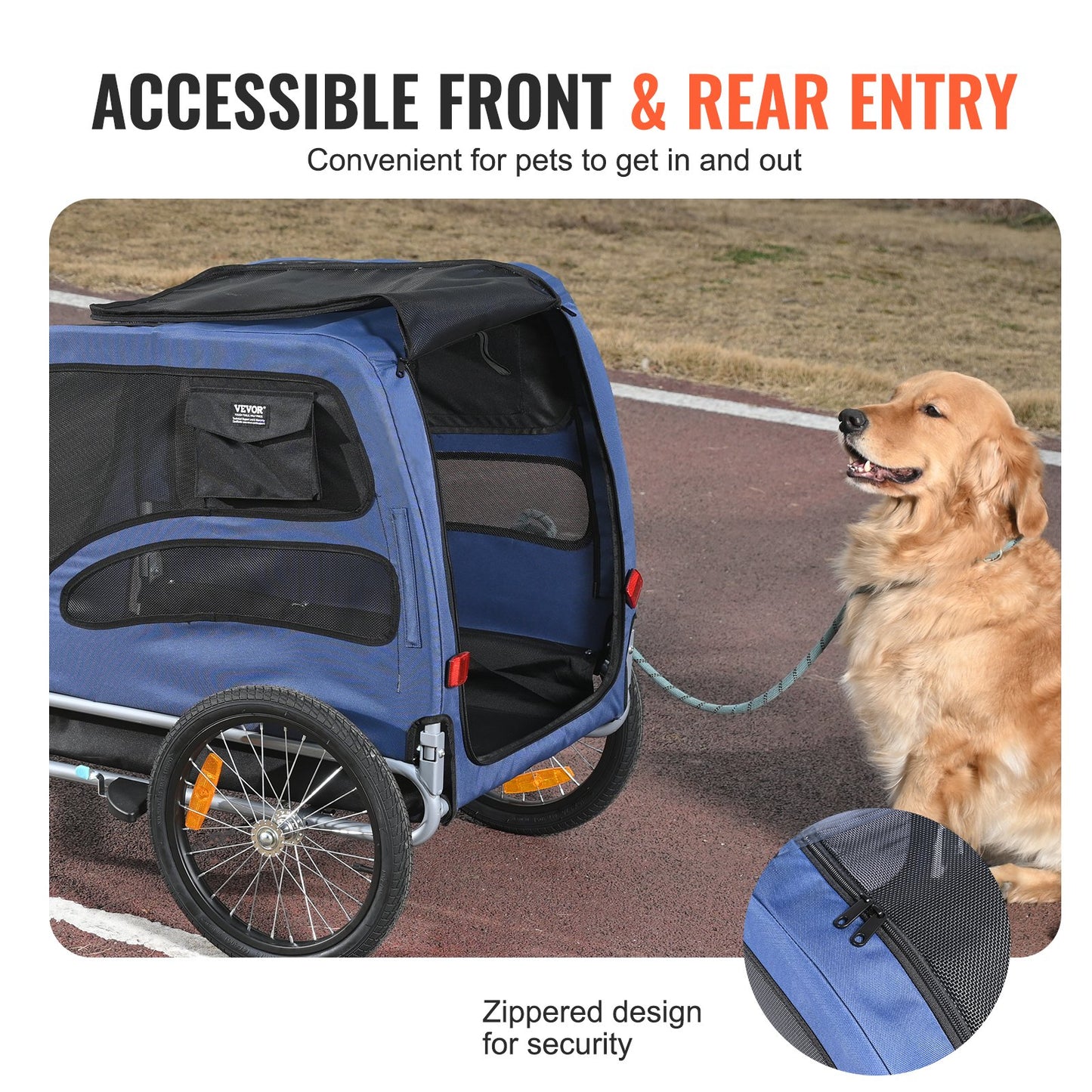 VEVOR Dog Bike Trailer, Supports up to 45 kg, Pet Cart Bicycle Carrier, Easy Folding