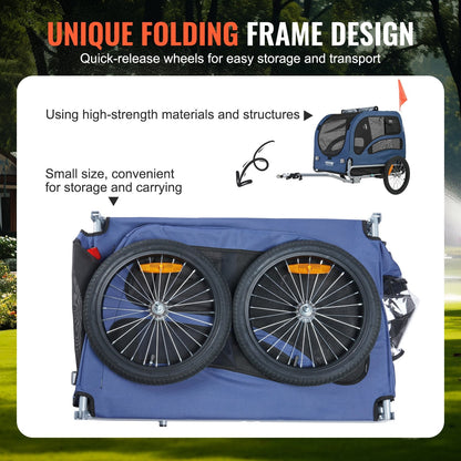 Pet Bike Trailer, 45 kg Capacity, Foldable Dog Carrier with Quick Release Wheels