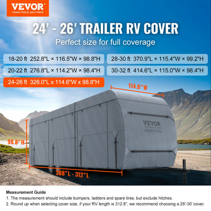 VEVOR Travel Trailer Cover, 7.3-7.9m RV Cover, 4-Layer Non-Woven Fabric Camper Cover,