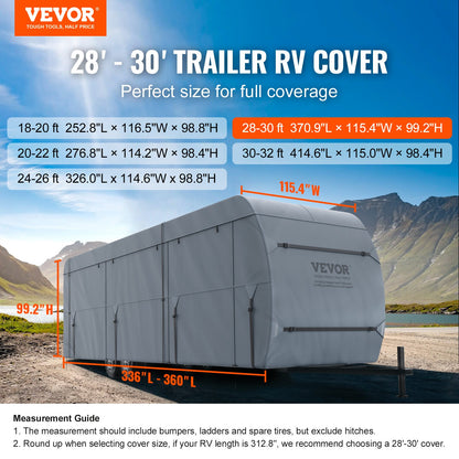VEVOR Travel Trailer Cover, 8.5-9.1m RV Cover, 4-Layer Non-Woven Fabric Camper Cover,