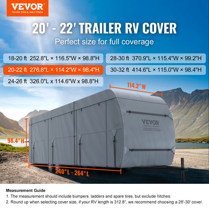 VEVOR Travel Trailer Cover, 61-6.7m RV Cover, 4-Layer Non-Woven Fabric Camper Cover,