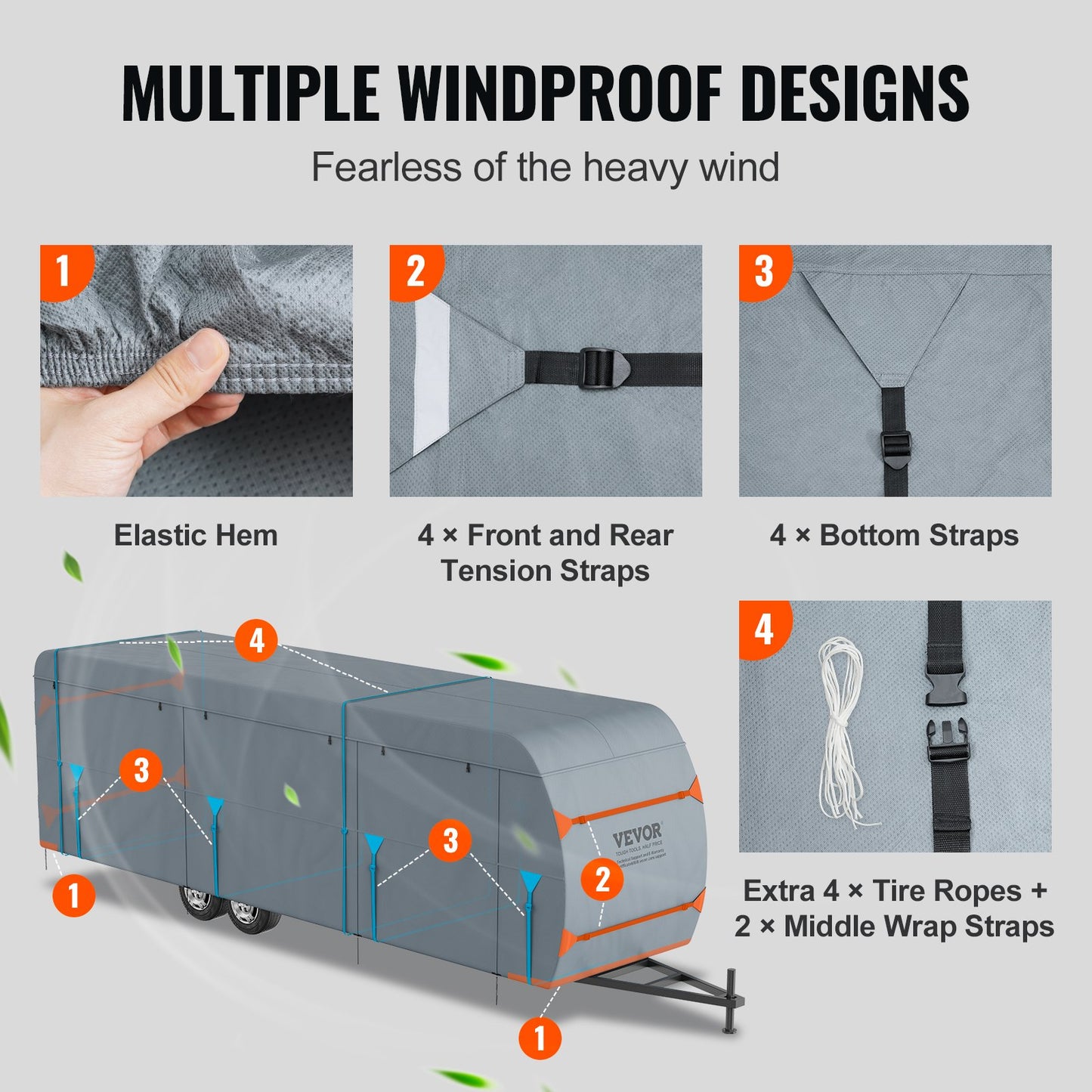 VEVOR Travel Trailer Cover, 61-6.7m RV Cover, 4-Layer Non-Woven Fabric Camper Cover,
