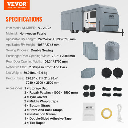 VEVOR Travel Trailer Cover, 61-6.7m RV Cover, 4-Layer Non-Woven Fabric Camper Cover,