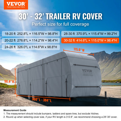 VEVOR Travel Trailer Cover, 9.1-9.8m RV Cover, 4-Layer Non-Woven Fabric Camper Cover,
