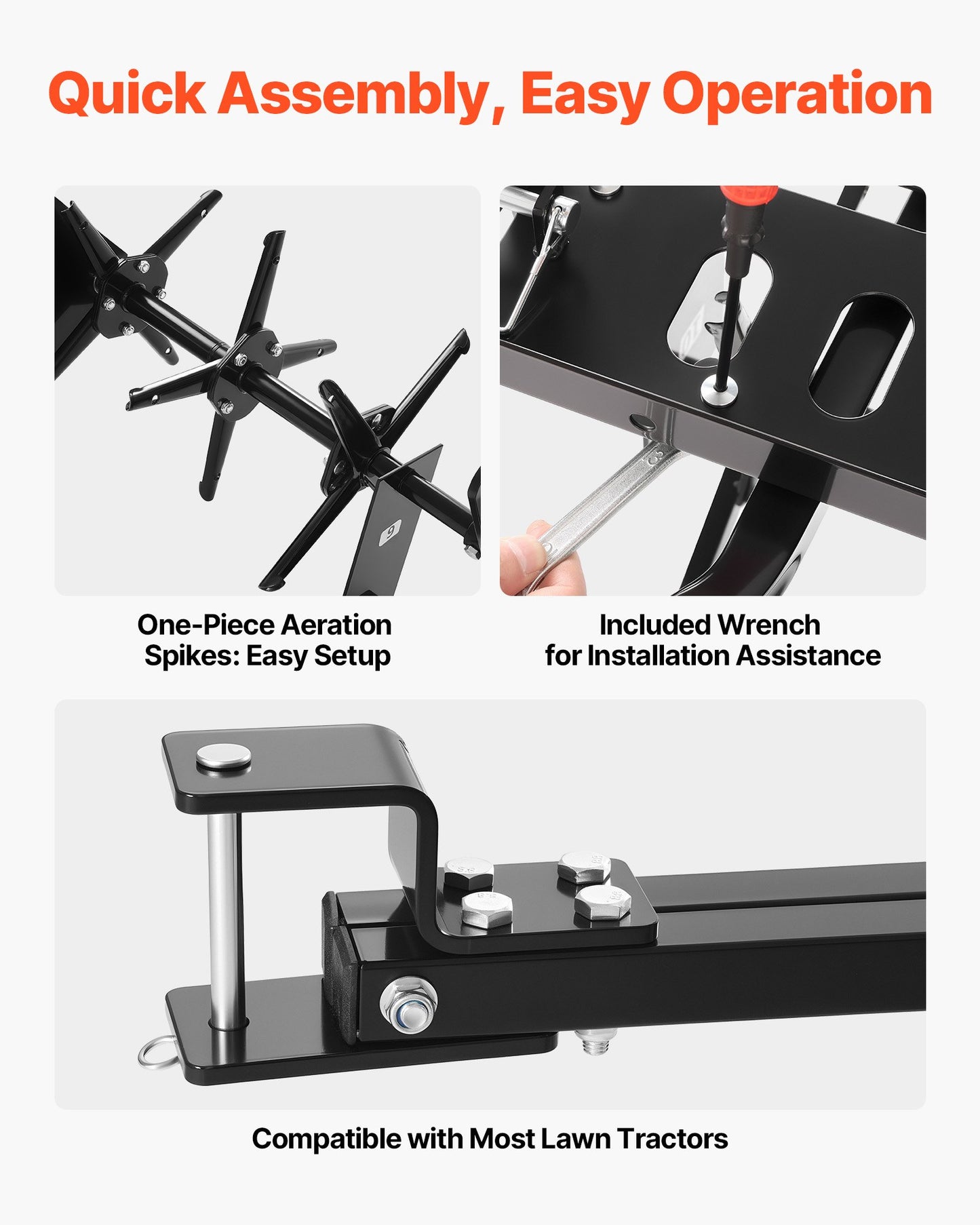 Tow Behind Plug Aerator, 40 in Lawn Core Aerator Tool Universal Hitch, 120lbs Weight Capacity, Heavy Duty  & Rust-Resistant, Pull Behind Spike Aerators with Tray for Farmland & Garden Tractors