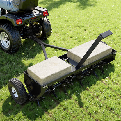 Tow Behind Plug Aerator, 40 in Lawn Core Aerator Tool Universal Hitch, 120lbs Weight Capacity, Heavy Duty  & Rust-Resistant, Pull Behind Spike Aerators with Tray for Farmland & Garden Tractors