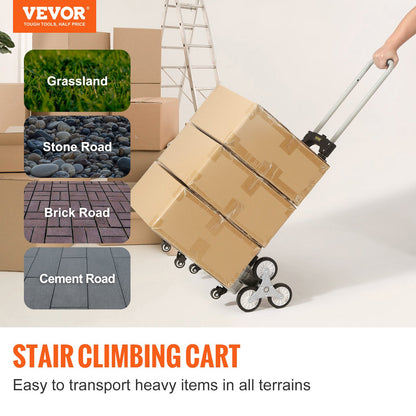 VEVOR Stair Climbing Cart, 100 kg Load Capacity, Foldable Hand Truck with 82-116