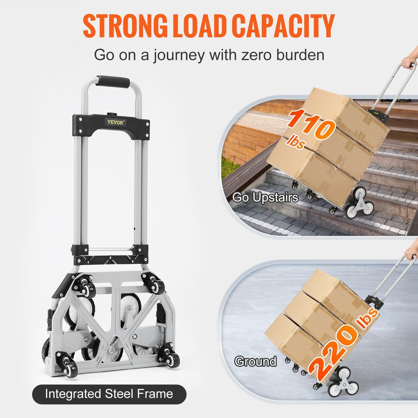Foldable Stair Climbing Cart with Adjustable Handle and 100 kg Capacity
