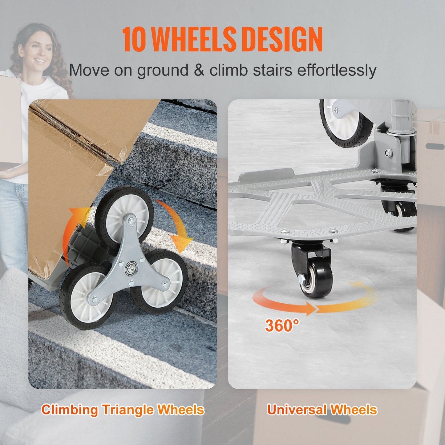 Foldable Stair Climbing Cart with Adjustable Handle and 100 kg Capacity