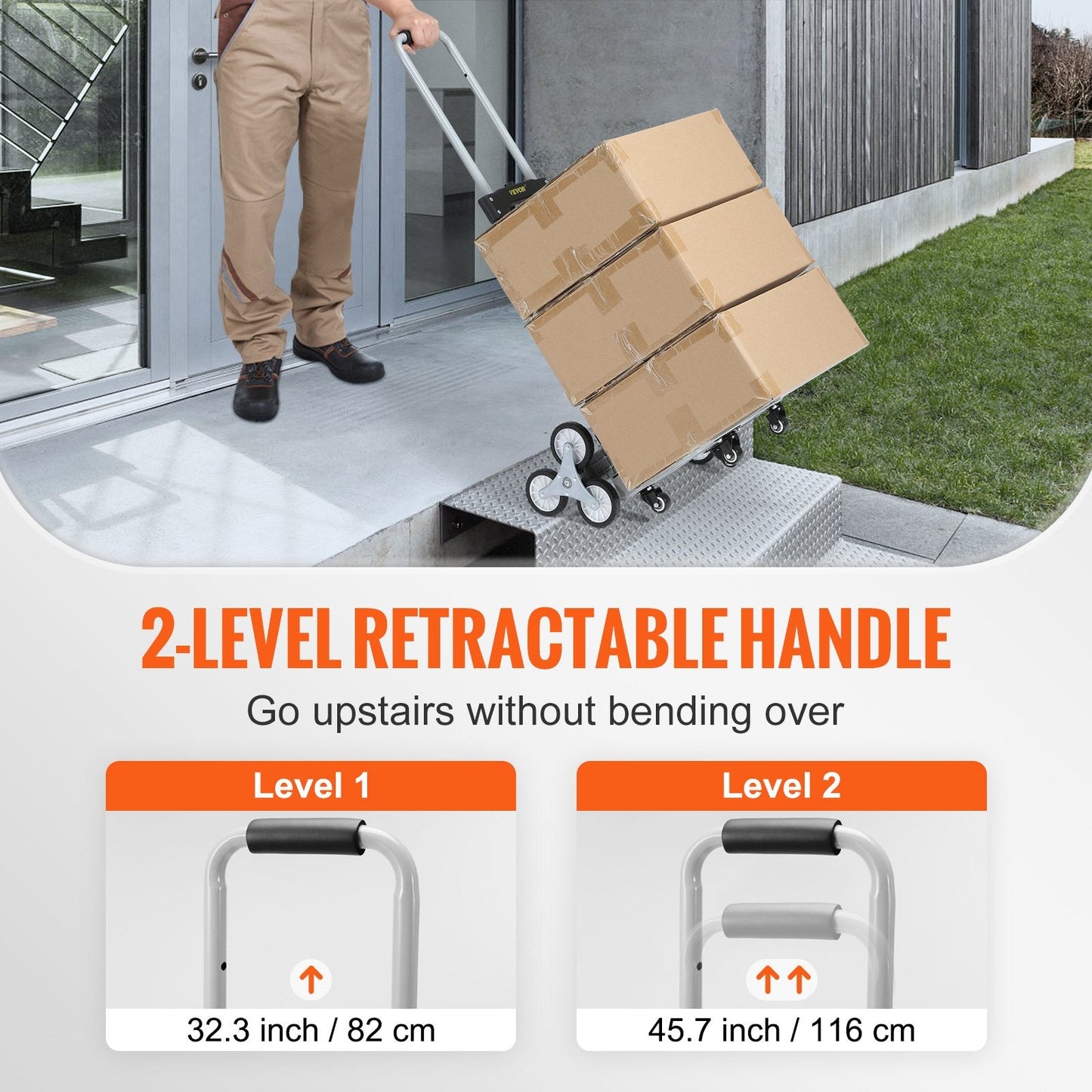 Foldable Stair Climbing Cart with Adjustable Handle and 100 kg Capacity