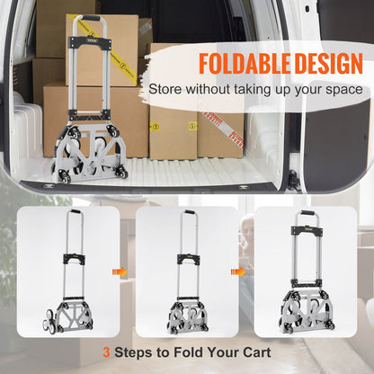 Foldable Stair Climbing Cart with Adjustable Handle and 100 kg Capacity