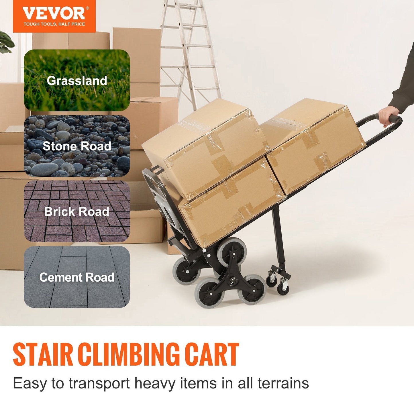 Heavy-Duty Stair Climbing Cart, 170 kg Capacity, Foldable with Adjustable Handle