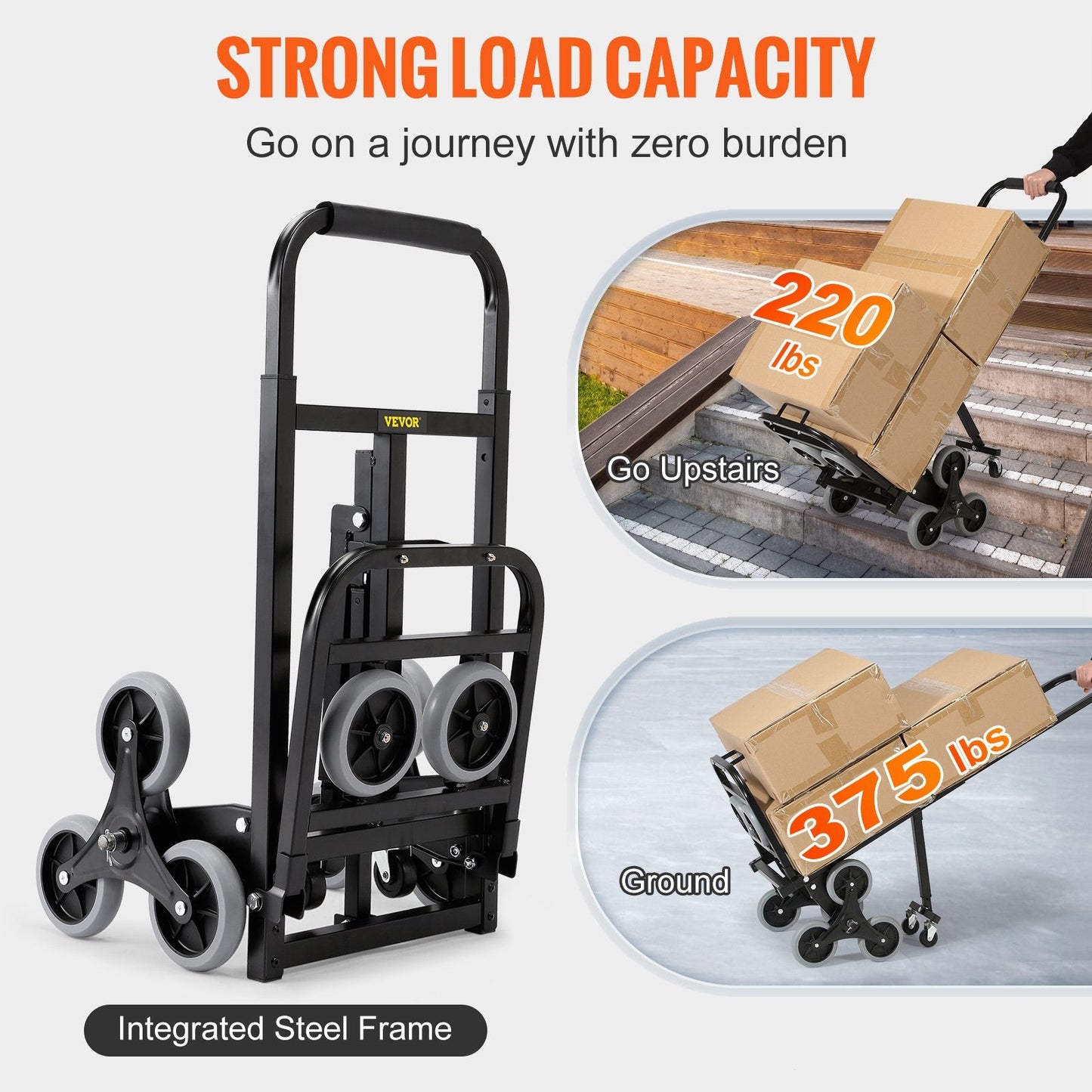 Heavy-Duty Stair Climbing Cart, 170 kg Capacity, Foldable with Adjustable Handle