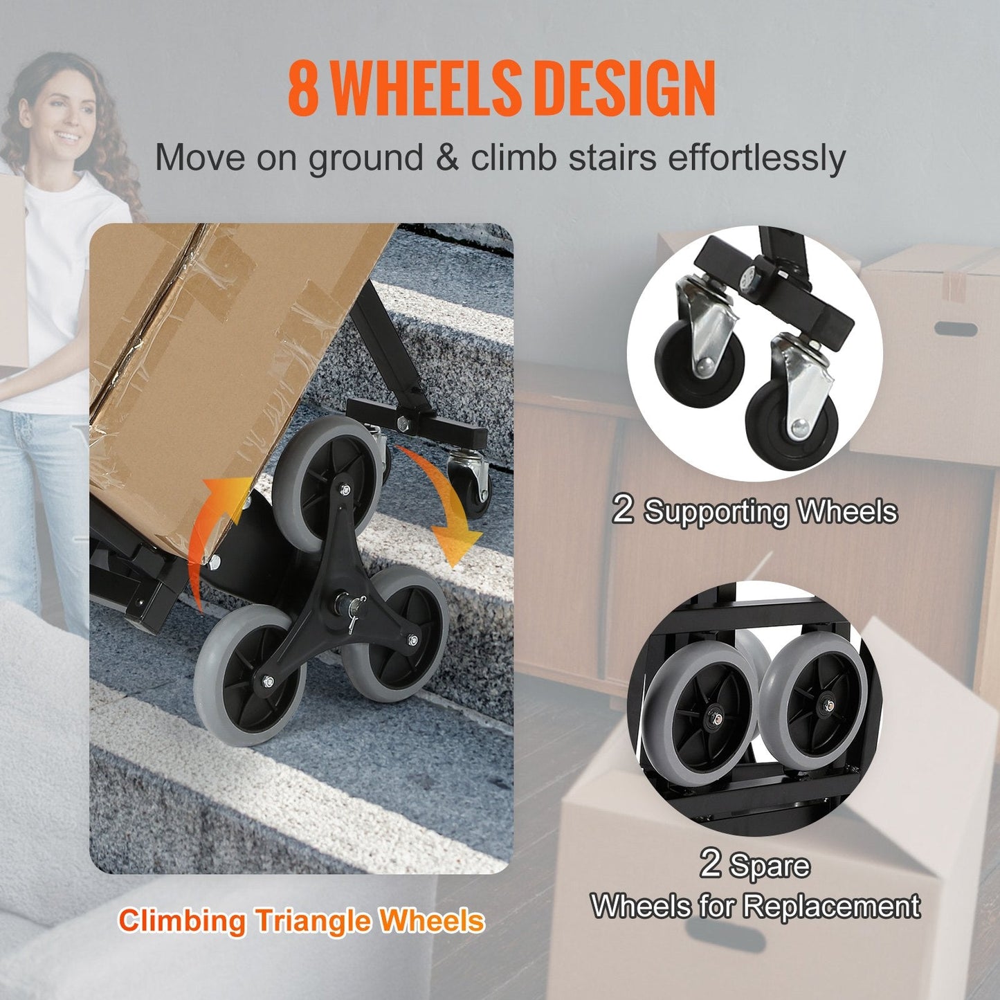 Heavy-Duty Stair Climbing Cart, 170 kg Capacity, Foldable with Adjustable Handle