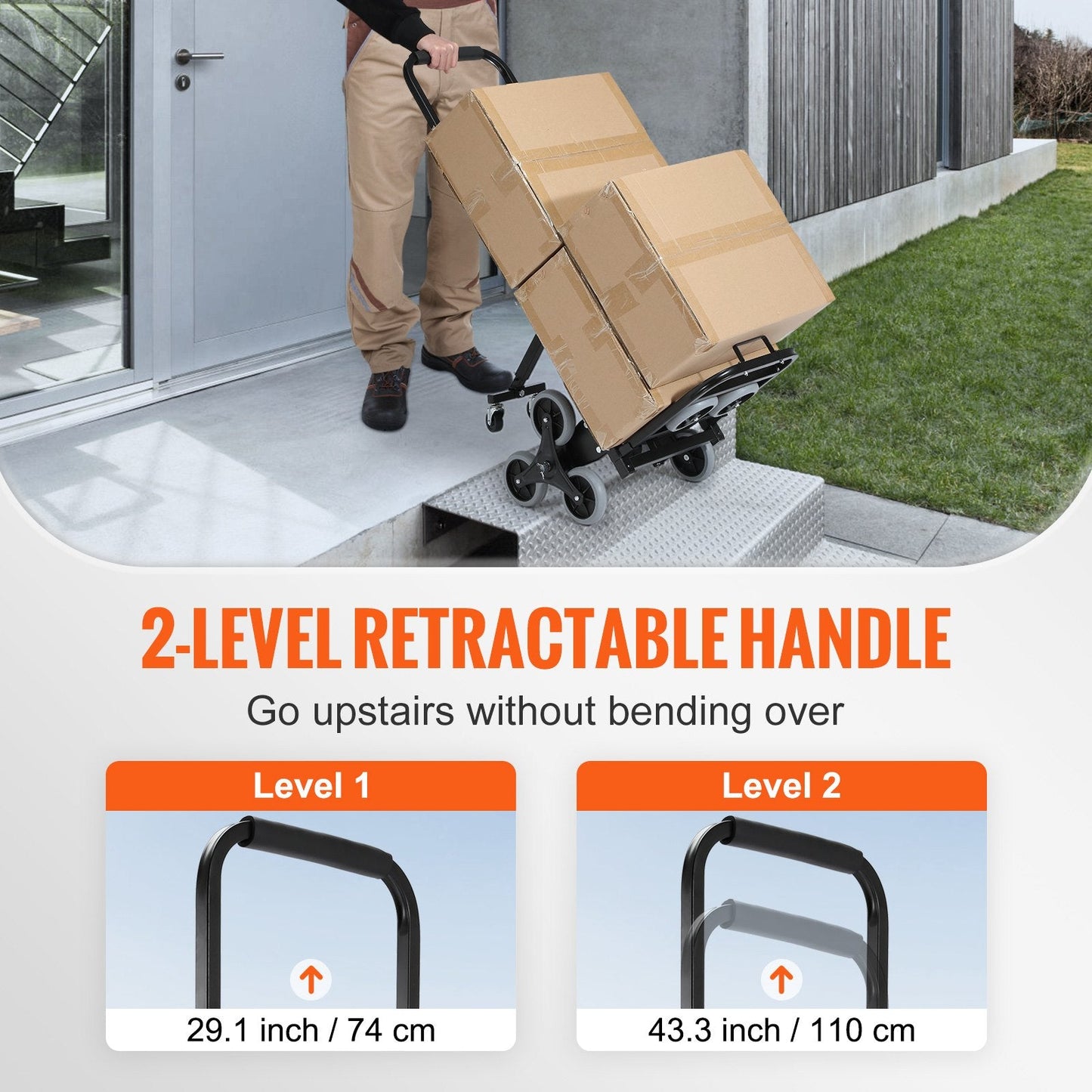 Heavy-Duty Stair Climbing Cart, 170 kg Capacity, Foldable with Adjustable Handle