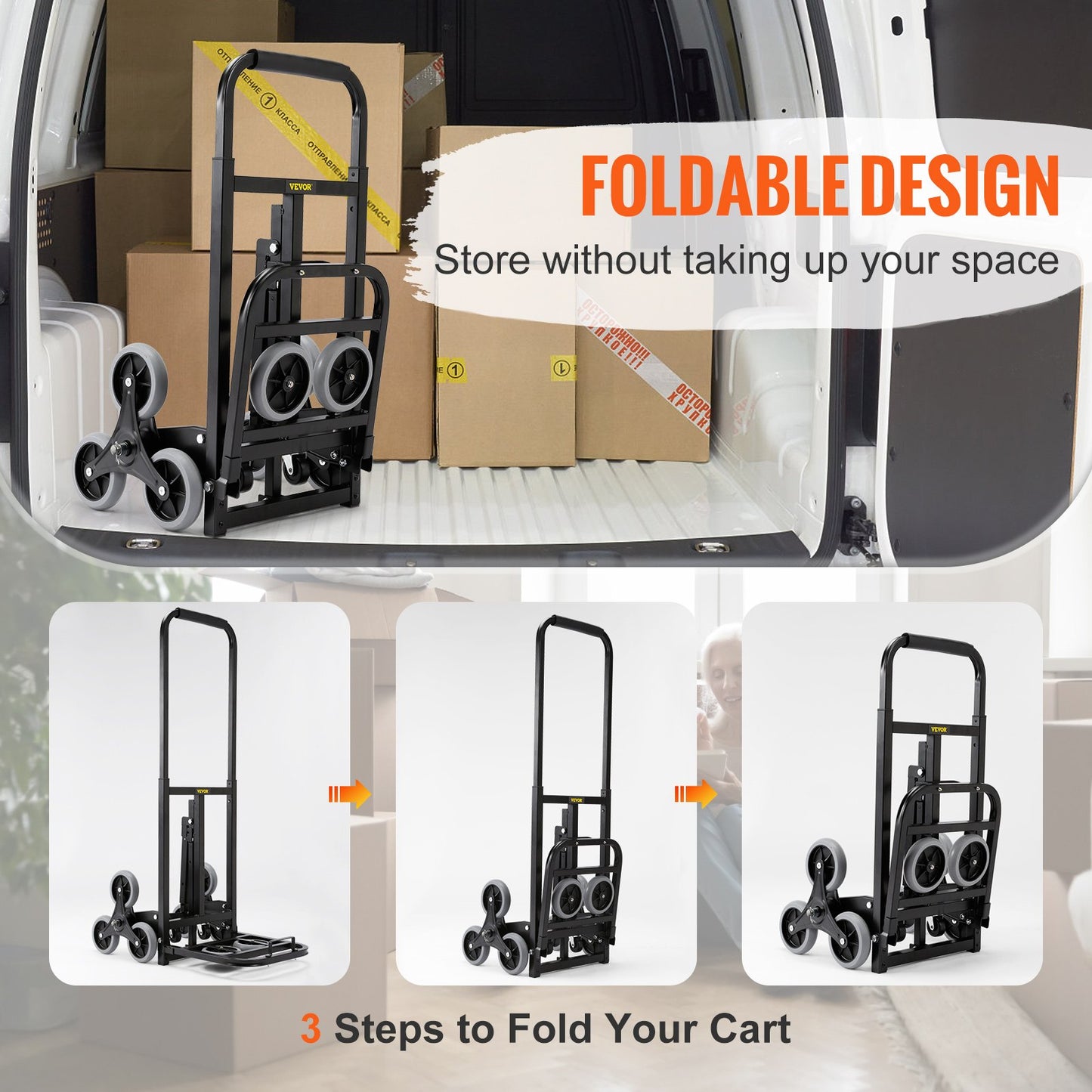 VEVOR Stair Climbing Cart, Heavy-Duty Hand Truck Dolly 170 kg Load Capacity, Foldable