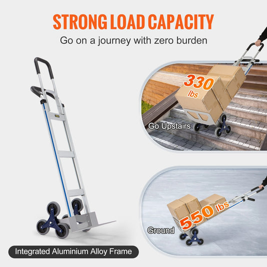 Heavy-Duty Stair Climbing Cart, 250 kg Capacity, Aluminum Frame & Dual Handles