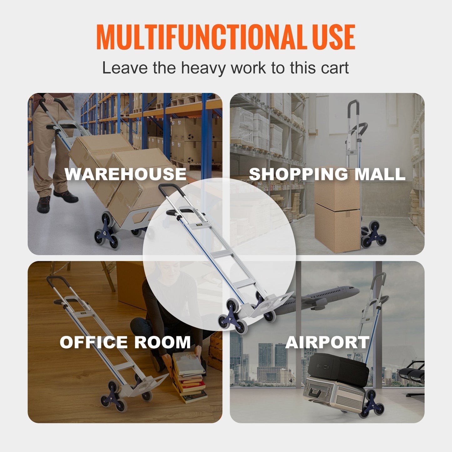 Heavy-Duty Stair Climbing Cart, 250 kg Capacity, Aluminum Frame & Dual Handles