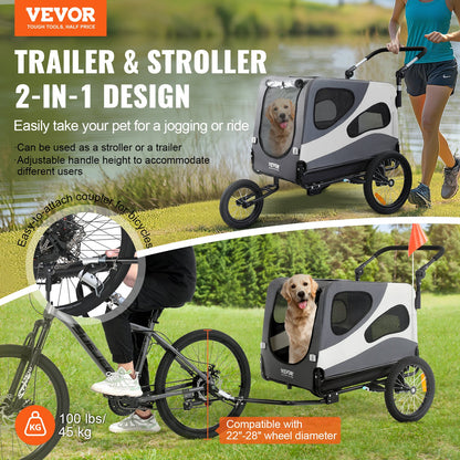 VEVOR Dog Bike Trailer, Supports up to 45 kg, 2-in-1 Pet Stroller Cart Bicycle Carrier,