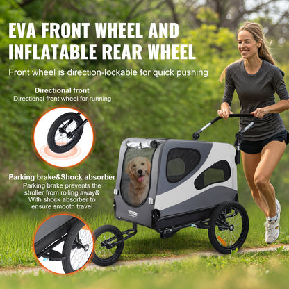 VEVOR Dog Bike Trailer, Supports up to 45 kg, 2-in-1 Pet Stroller Cart Bicycle Carrier,