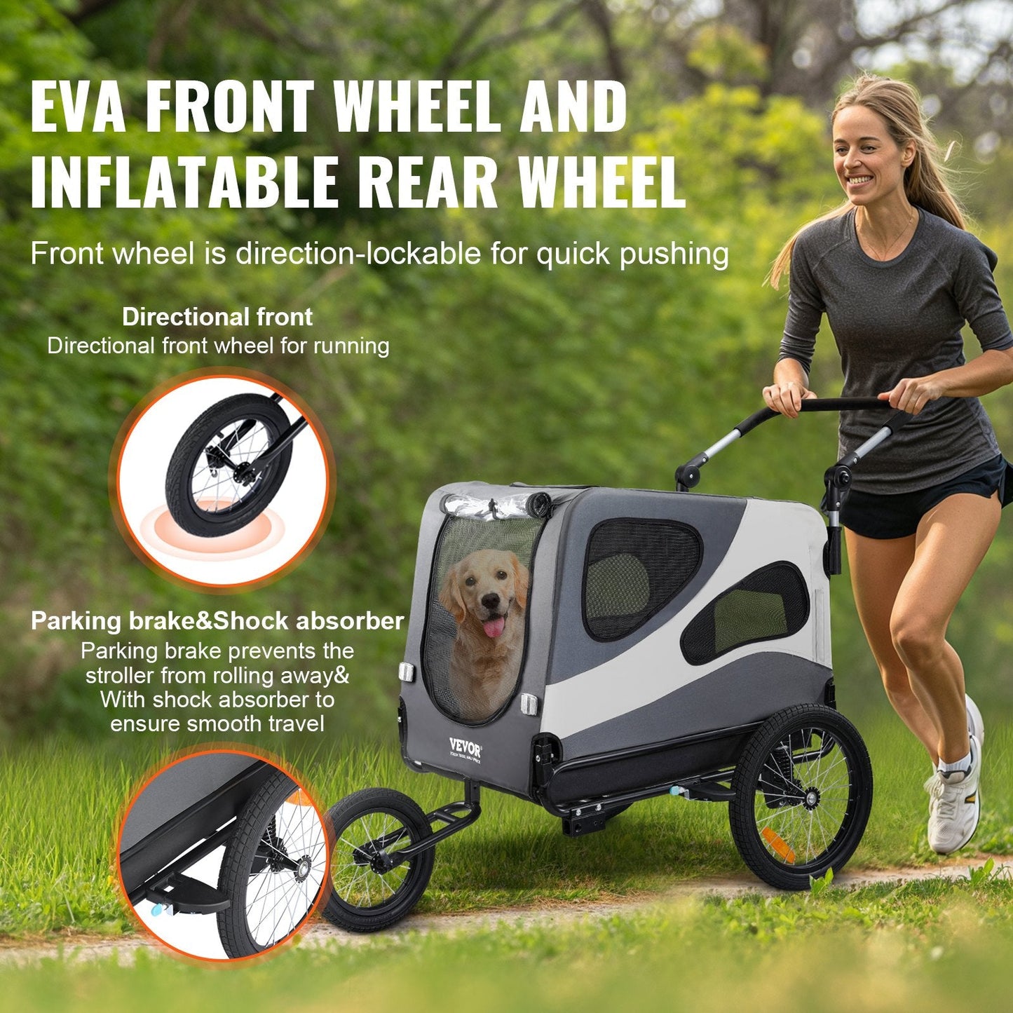 2-in-1 Pet Bike Trailer & Stroller, Supports Up to 45 kg, Quick Release Wheels