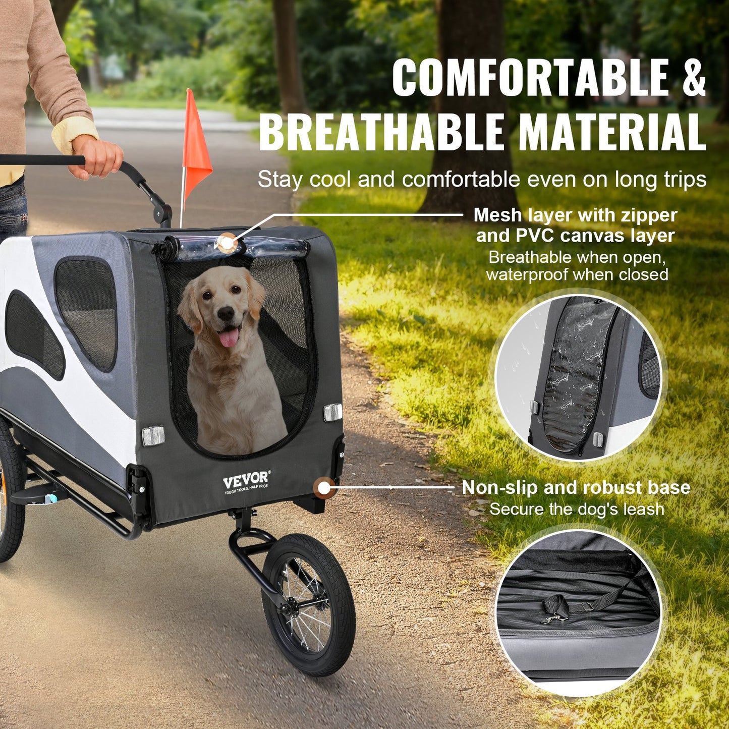 VEVOR Dog Bike Trailer, Supports up to 45 kg, 2-in-1 Pet Stroller Cart Bicycle Carrier,