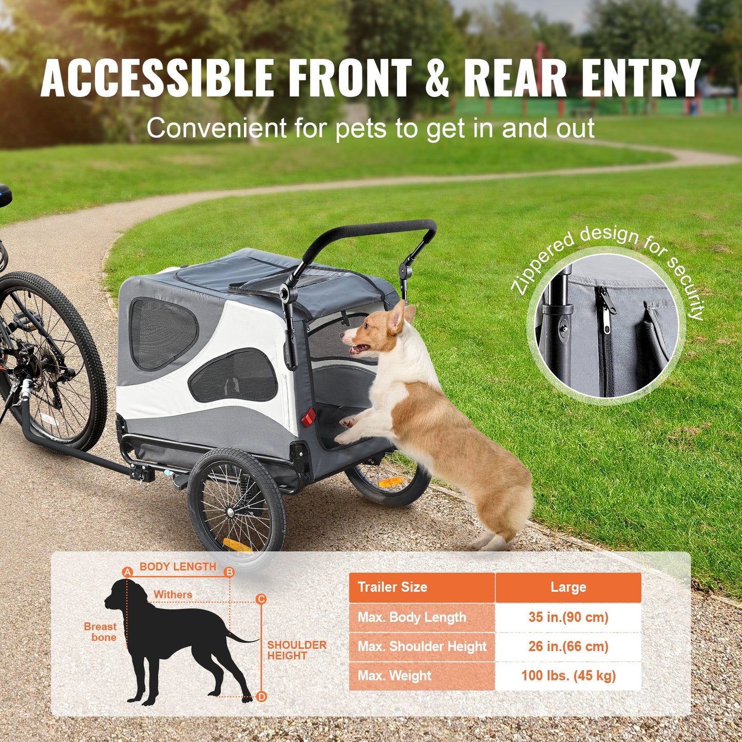 VEVOR Dog Bike Trailer, Supports up to 45 kg, 2-in-1 Pet Stroller Cart Bicycle Carrier,