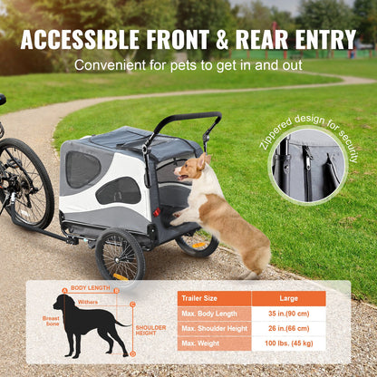 VEVOR Dog Bike Trailer, Supports up to 45 kg, 2-in-1 Pet Stroller Cart Bicycle Carrier,