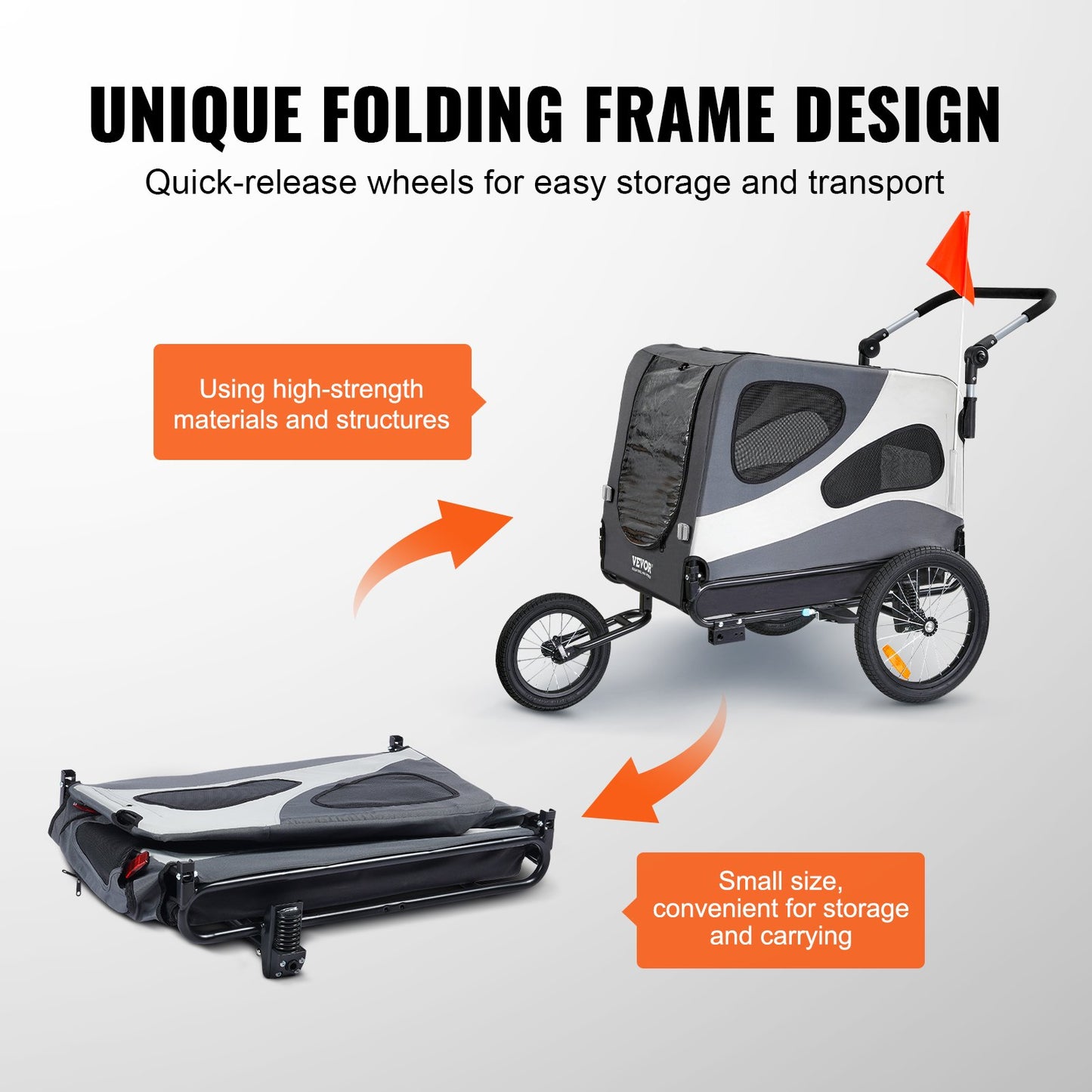 VEVOR Dog Bike Trailer, Supports up to 45 kg, 2-in-1 Pet Stroller Cart Bicycle Carrier,