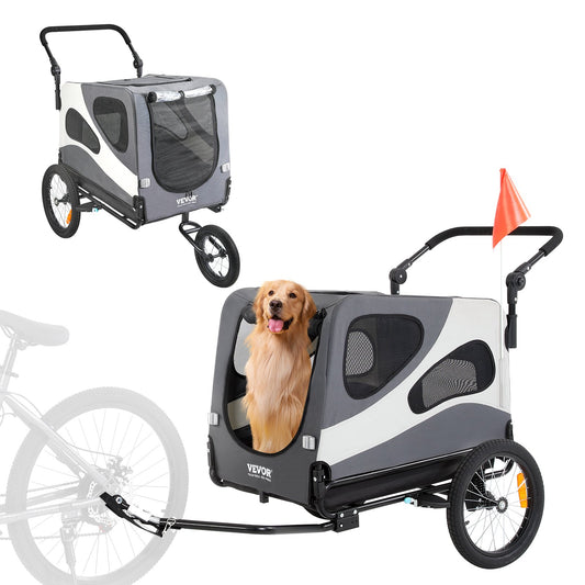 VEVOR Dog Bike Trailer, Supports up to 45 kg, 2-in-1 Pet Stroller Cart Bicycle Carrier,