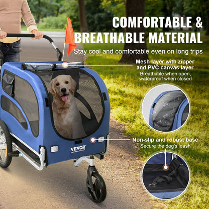 VEVOR Dog Bike Trailer, Supports up to 45 kg, 2-in-1 Pet Stroller Cart Bicycle Carrier,