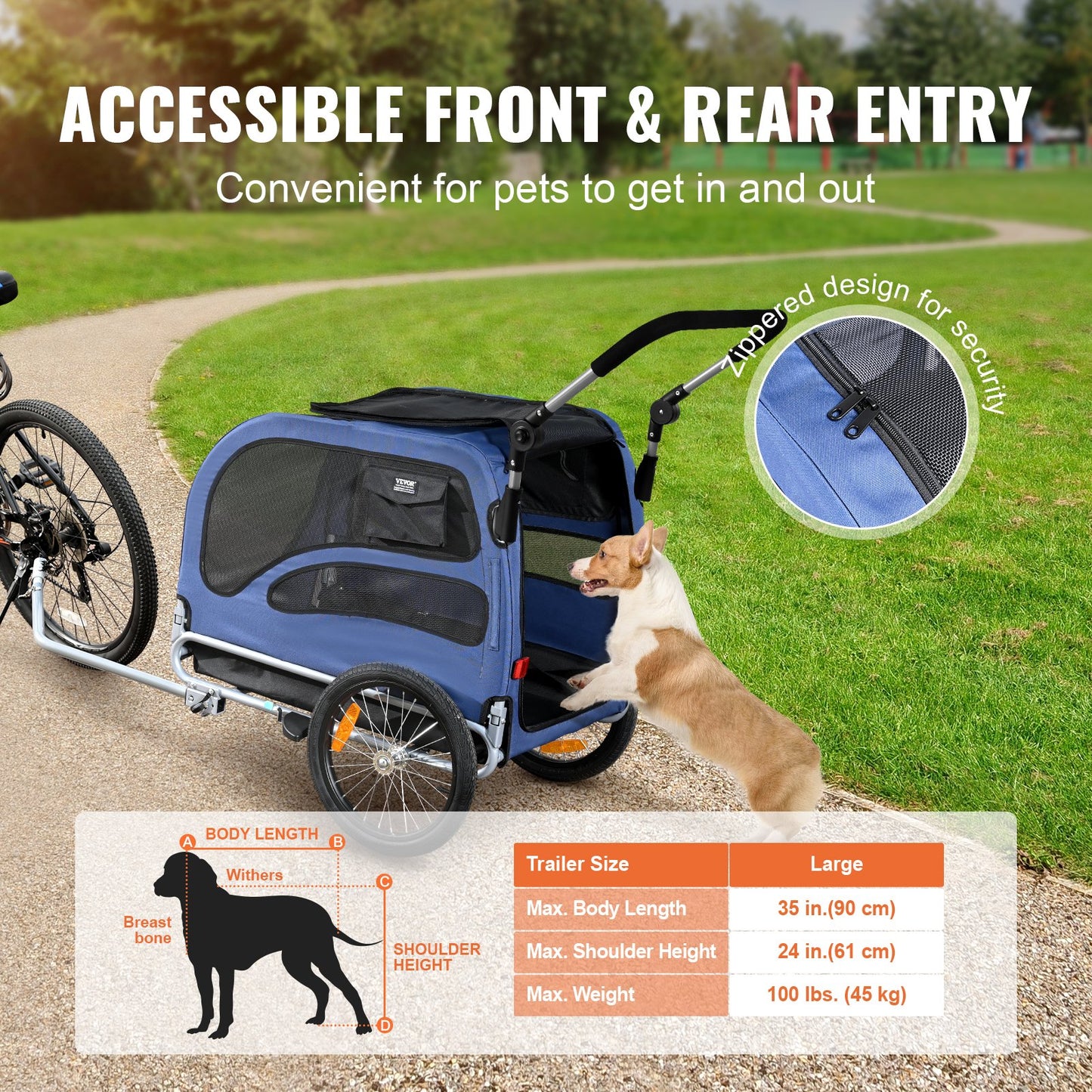 VEVOR Dog Bike Trailer, Supports up to 45 kg, 2-in-1 Pet Stroller Cart Bicycle Carrier,
