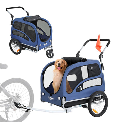 2-in-1 Dog Bike Trailer & Stroller, Supports 45 kg, Quick-Fold Design, Blue/Black