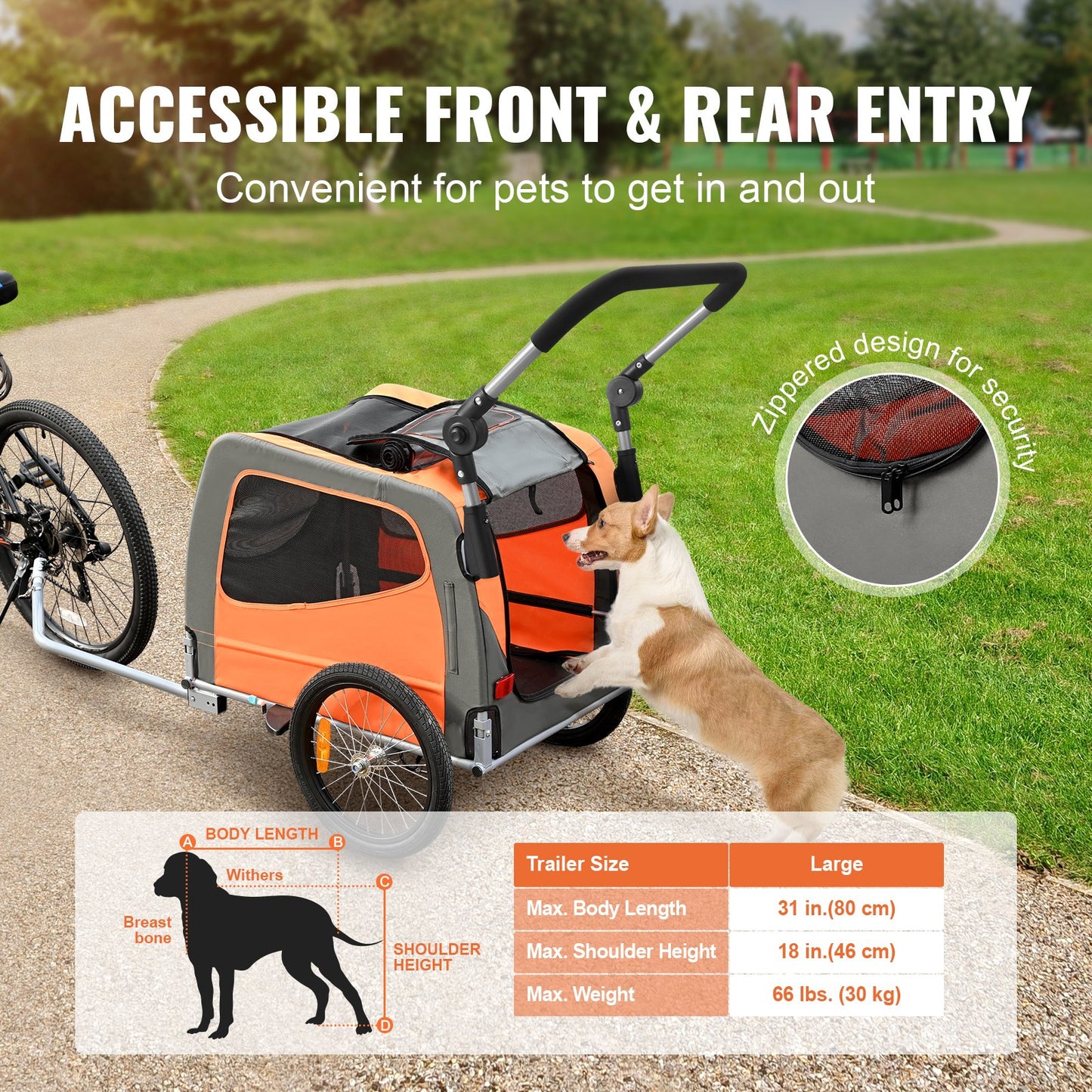 VEVOR Dog Bike Trailer, Supports up to 30 kg, 2-in-1 Pet Stroller Cart Bicycle Carrier,