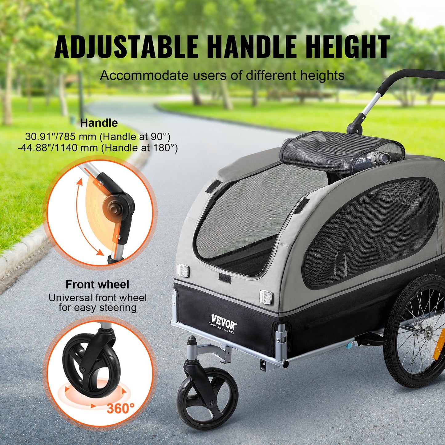 VEVOR Dog Bike Trailer, Supports up to 40 kg, 2-in-1 Pet Stroller Cart Bicycle Carrier,